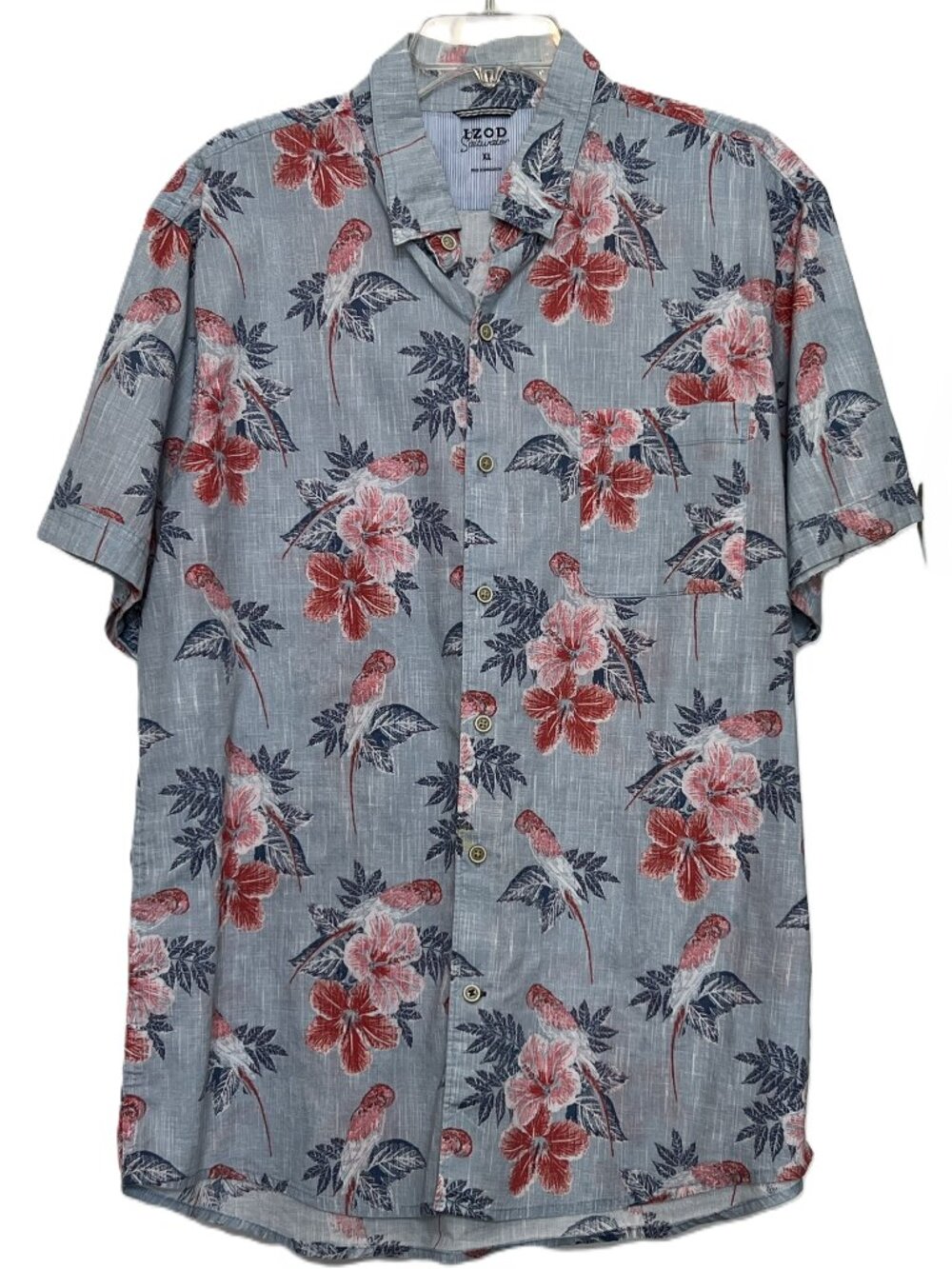 Coastal Beachy Hawaiian-inspired IZOD Saltwater Short-sleeved Shirt Men's XL